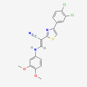 molecular formula C20H15Cl2N3O2S B2518311 (E)-2-(4-(3,4-dichlorophenyl)thiazol-2-yl)-3-((3,4-dimethoxyphenyl)amino)acrylonitrile CAS No. 378198-68-6
