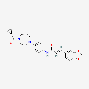 molecular formula C25H27N3O4 B2518320 (E)-3-(苯并[d][1,3]二氧杂环-5-基)-N-(4-(4-(环丙烷羰基)-1,4-二氮杂环-1-基)苯基)丙烯酰胺 CAS No. 1207061-83-3