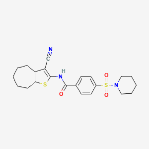 molecular formula C22H25N3O3S2 B2518344 N-{3-cyano-4H,5H,6H,7H,8H-cyclohepta[b]thiophen-2-yl}-4-(piperidine-1-sulfonyl)benzamide CAS No. 438028-21-8