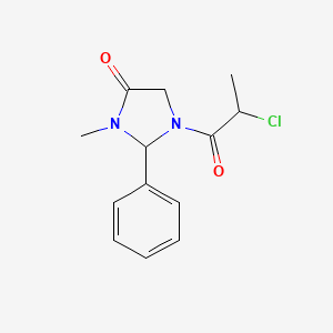 molecular formula C13H15ClN2O2 B2518374 1-(2-Chloropropanoyl)-3-methyl-2-phenylimidazolidin-4-one CAS No. 2411285-94-2