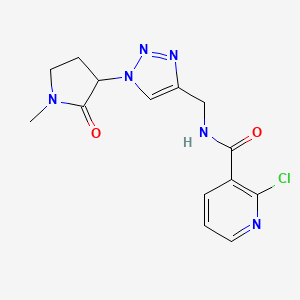 molecular formula C14H15ClN6O2 B2518376 2-chloro-N-{[1-(1-methyl-2-oxopyrrolidin-3-yl)-1H-1,2,3-triazol-4-yl]methyl}pyridine-3-carboxamide CAS No. 2094599-36-5