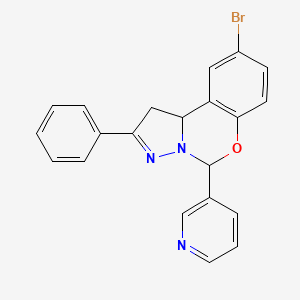 molecular formula C21H16BrN3O B2518379 9-溴-2-苯基-5-(吡啶-3-基)-1,10b-二氢吡唑并[1,5-c][1,3]苯并噁嗪 CAS No. 627889-49-0