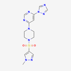 molecular formula C14H17N9O2S B2518381 4-(4-((1-甲基-1H-吡唑-4-基)磺酰基)哌嗪-1-基)-6-(1H-1,2,4-三唑-1-基)嘧啶 CAS No. 1795297-26-5