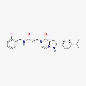 molecular formula C25H25FN4O2 B2518385 N-[(2-fluorophenyl)methyl]-3-{4-oxo-2-[4-(propan-2-yl)phenyl]-4H,5H-pyrazolo[1,5-a]pyrazin-5-yl}propanamide CAS No. 1326854-33-4