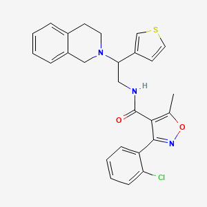 molecular formula C26H24ClN3O2S B2518388 3-(2-chlorophenyl)-N-(2-(3,4-dihydroisoquinolin-2(1H)-yl)-2-(thiophen-3-yl)ethyl)-5-methylisoxazole-4-carboxamide CAS No. 954715-37-8