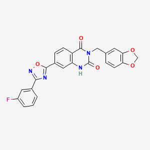 molecular formula C24H15FN4O5 B2518393 3-(1,3-benzodioxol-5-ylmethyl)-7-[3-(3-fluorophenyl)-1,2,4-oxadiazol-5-yl]quinazoline-2,4(1H,3H)-dione CAS No. 1226453-82-2