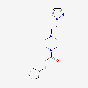 molecular formula C16H26N4OS B2518405 1-(4-(2-(1H-吡唑-1-基)乙基)哌嗪-1-基)-2-(环戊基硫代)乙酮 CAS No. 1334376-31-6