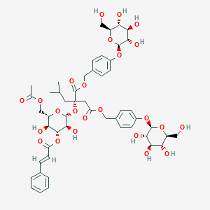 B2518416 Bis[[4-[(2R,3S,4R,5R,6S)-3,4,5-trihydroxy-6-(hydroxymethyl)oxan-2-yl]oxyphenyl]methyl] (2S)-2-[(2R,3S,4R,5S,6S)-6-(acetyloxymethyl)-3,5-dihydroxy-4-[(E)-3-phenylprop-2-enoyl]oxyoxan-2-yl]oxy-2-(2-methylpropyl)butanedioate CAS No. 899430-07-0