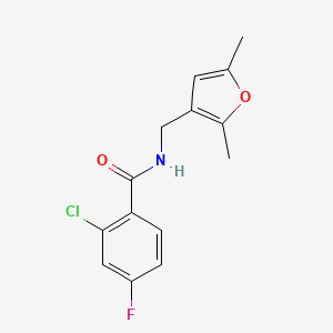 molecular formula C14H13ClFNO2 B2518419 2-氯-N-((2,5-二甲基呋喃-3-基)甲基)-4-氟苯甲酰胺 CAS No. 1351645-59-4