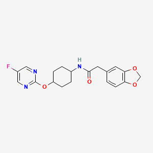 molecular formula C19H20FN3O4 B2518430 2-(benzo[d][1,3]dioxol-5-yl)-N-((1r,4r)-4-((5-fluoropyrimidin-2-yl)oxy)cyclohexyl)acetamide CAS No. 2034496-29-0