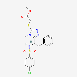 molecular formula C20H21ClN4O4S2 B2518452 methyl 2-{[5-(1-{[(4-chlorophenyl)sulfonyl]amino}-2-phenylethyl)-4-methyl-4H-1,2,4-triazol-3-yl]sulfanyl}acetate CAS No. 338794-32-4