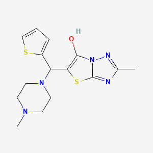 molecular formula C15H19N5OS2 B2518455 2-Methyl-5-((4-methylpiperazin-1-yl)(thiophen-2-yl)methyl)thiazolo[3,2-b][1,2,4]triazol-6-ol CAS No. 851970-21-3