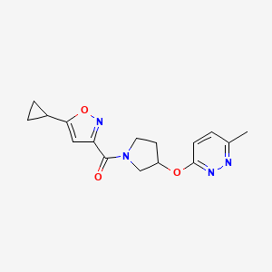 molecular formula C16H18N4O3 B2518464 (5-Cyclopropylisoxazol-3-yl)(3-((6-methylpyridazin-3-yl)oxy)pyrrolidin-1-yl)methanone CAS No. 2034482-23-8