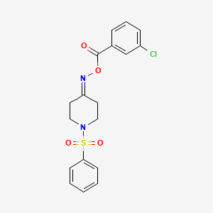 molecular formula C18H17ClN2O4S B2518482 4-{[(3-Chlorobenzoyl)oxy]imino}-1-(phenylsulfonyl)piperidine CAS No. 477847-27-1