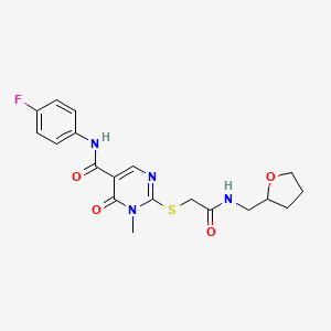 molecular formula C19H21FN4O4S B2518502 N-(4-氟苯基)-1-甲基-6-氧代-2-((2-氧代-2-(((四氢呋喃-2-基)甲基)氨基)乙基)硫代)-1,6-二氢嘧啶-5-甲酰胺 CAS No. 894031-28-8