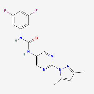 molecular formula C16H14F2N6O B2518506 1-(3,5-difluorophenyl)-3-(2-(3,5-dimethyl-1H-pyrazol-1-yl)pyrimidin-5-yl)urea CAS No. 1396811-80-5
