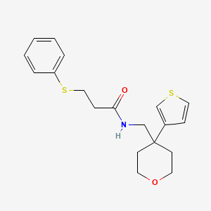 3-(phenylthio)-N-((4-(thiophen-3-yl)tetrahydro-2H-pyran-4-yl)methyl)propanamide