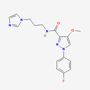 molecular formula C17H18FN5O2 B2518530 N-(3-(1H-imidazol-1-yl)propyl)-1-(4-fluorophenyl)-4-methoxy-1H-pyrazole-3-carboxamide CAS No. 1170112-76-1