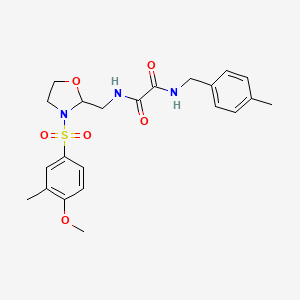 molecular formula C22H27N3O6S B2518532 N1-((3-((4-甲氧基-3-甲基苯基)磺酰基)恶唑烷-2-基)甲基)-N2-(4-甲基苄基)草酰胺 CAS No. 868983-86-2