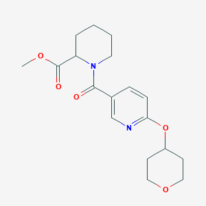 molecular formula C18H24N2O5 B2518536 methyl 1-(6-((tetrahydro-2H-pyran-4-yl)oxy)nicotinoyl)piperidine-2-carboxylate CAS No. 1902920-86-8