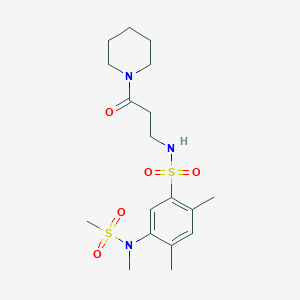 molecular formula C18H29N3O5S2 B2518541 2,4-dimethyl-5-(N-methylmethylsulfonamido)-N-(3-oxo-3-(piperidin-1-yl)propyl)benzenesulfonamide CAS No. 881937-30-0