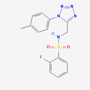 molecular formula C15H14FN5O2S B2518549 2-fluoro-N-((1-(p-tolyl)-1H-tetrazol-5-yl)methyl)benzenesulfonamide CAS No. 921124-31-4