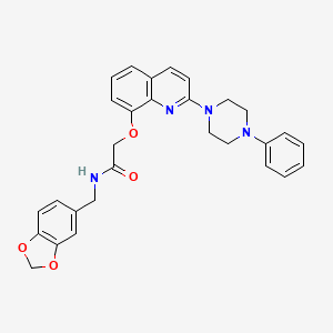 molecular formula C29H28N4O4 B2518550 N-(benzo[d][1,3]dioxol-5-ylmethyl)-2-((2-(4-phenylpiperazin-1-yl)quinolin-8-yl)oxy)acetamide CAS No. 941989-77-1