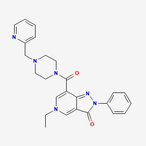 molecular formula C25H26N6O2 B2518559 5-ethyl-2-phenyl-7-(4-(pyridin-2-ylmethyl)piperazine-1-carbonyl)-2H-pyrazolo[4,3-c]pyridin-3(5H)-one CAS No. 1040649-71-5