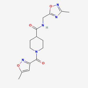 molecular formula C15H19N5O4 B2518569 N-((3-methyl-1,2,4-oxadiazol-5-yl)methyl)-1-(5-methylisoxazole-3-carbonyl)piperidine-4-carboxamide CAS No. 1334369-81-1