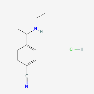 molecular formula C11H15ClN2 B2518575 4-[1-(Ethylamino)ethyl]benzonitrile hydrochloride CAS No. 1173033-87-8