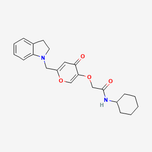 molecular formula C22H26N2O4 B2518583 N-cyclohexyl-2-((6-(indolin-1-ylmethyl)-4-oxo-4H-pyran-3-yl)oxy)acetamide CAS No. 898456-52-5