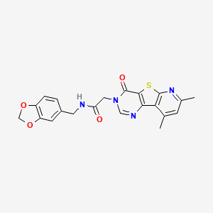 molecular formula C21H18N4O4S B2518597 N-(1,3-benzodioxol-5-ylmethyl)-2-(7,9-dimethyl-4-oxopyrido[3',2':4,5]thieno[3,2-d]pyrimidin-3(4H)-yl)acetamide CAS No. 946235-58-1