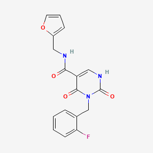 molecular formula C17H14FN3O4 B2518599 3-(2-氟苄基)-N-(呋喃-2-基甲基)-2,4-二氧代-1,2,3,4-四氢嘧啶-5-甲酰胺 CAS No. 1396879-34-7