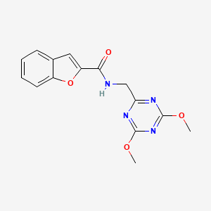 molecular formula C15H14N4O4 B2518611 N-((4,6-dimethoxy-1,3,5-triazin-2-yl)methyl)benzofuran-2-carboxamide CAS No. 2034575-18-1