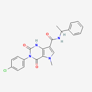 molecular formula C22H19ClN4O3 B2518613 3-(4-chlorophenyl)-5-methyl-2,4-dioxo-N-(1-phenylethyl)-2,3,4,5-tetrahydro-1H-pyrrolo[3,2-d]pyrimidine-7-carboxamide CAS No. 921805-55-2