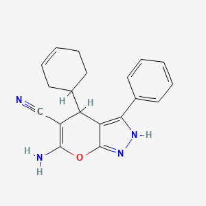 6-Amino-4-cyclohex-3-en-1-yl-3-phenyl-1,4-dihydropyrano[2,3-c]pyrazole-5-carbonitrile
