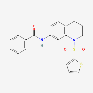 molecular formula C20H18N2O3S2 B2518631 N-(1-thiophen-2-ylsulfonyl-3,4-dihydro-2H-quinolin-7-yl)benzamide CAS No. 898429-81-7
