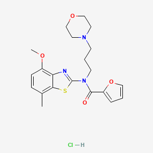 molecular formula C21H26ClN3O4S B2518651 N-(4-methoxy-7-methylbenzo[d]thiazol-2-yl)-N-(3-morpholinopropyl)furan-2-carboxamide hydrochloride CAS No. 1215538-44-5
