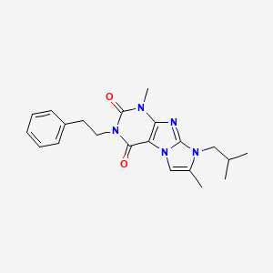 molecular formula C21H25N5O2 B2518668 8-isobutyl-1,7-dimethyl-3-phenethyl-1H-imidazo[2,1-f]purine-2,4(3H,8H)-dione CAS No. 920473-90-1