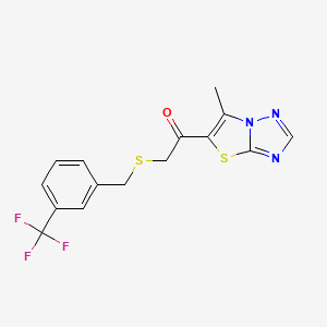 molecular formula C15H12F3N3OS2 B2518670 1-(6-Methyl[1,3]thiazolo[3,2-b][1,2,4]triazol-5-yl)-2-{[3-(trifluoromethyl)benzyl]sulfanyl}-1-ethanone CAS No. 351857-75-5