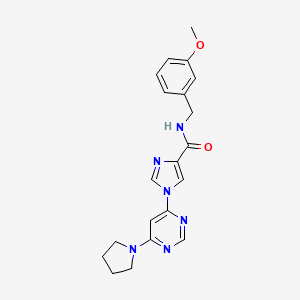 molecular formula C20H22N6O2 B2518677 N~4~-(3-methoxybenzyl)-1-[6-(1-pyrrolidinyl)-4-pyrimidinyl]-1H-imidazole-4-carboxamide CAS No. 1251560-64-1
