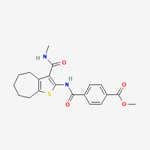 molecular formula C20H22N2O4S B2518691 methyl 4-((3-(methylcarbamoyl)-5,6,7,8-tetrahydro-4H-cyclohepta[b]thiophen-2-yl)carbamoyl)benzoate CAS No. 893126-92-6