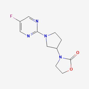 molecular formula C11H13FN4O2 B2518695 3-[1-(5-Fluoropyrimidin-2-yl)pyrrolidin-3-yl]-1,3-oxazolidin-2-one CAS No. 2380145-89-9