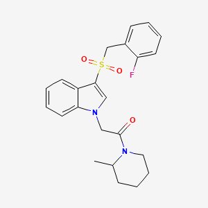 molecular formula C23H25FN2O3S B2518697 2-(3-((2-fluorobenzyl)sulfonyl)-1H-indol-1-yl)-1-(2-methylpiperidin-1-yl)ethanone CAS No. 898408-71-4