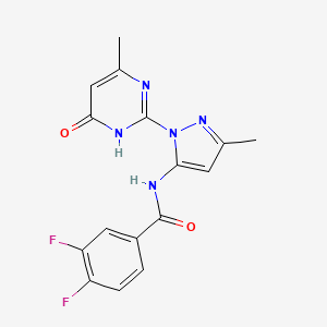 molecular formula C16H13F2N5O2 B2518719 3,4-二氟-N-(3-甲基-1-(4-甲基-6-氧代-1,6-二氢嘧啶-2-基)-1H-吡唑-5-基)苯甲酰胺 CAS No. 1004637-96-0