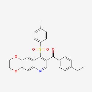 molecular formula C27H23NO5S B2518733 (4-Ethylphenyl)(9-tosyl-2,3-dihydro-[1,4]dioxino[2,3-g]quinolin-8-yl)methanone CAS No. 866812-98-8