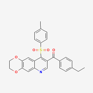 molecular formula C27H23NO5S B2518733 8-(4-ethylbenzoyl)-9-(4-methylbenzenesulfonyl)-2H,3H-[1,4]dioxino[2,3-g]quinoline CAS No. 866812-98-8