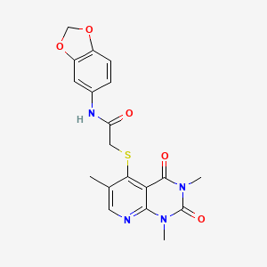 molecular formula C19H18N4O5S B2518746 N-(benzo[d][1,3]dioxol-5-yl)-2-((1,3,6-trimethyl-2,4-dioxo-1,2,3,4-tetrahydropyrido[2,3-d]pyrimidin-5-yl)thio)acetamide CAS No. 899747-15-0