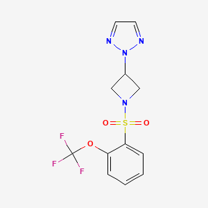 molecular formula C12H11F3N4O3S B2518765 2-(1-((2-(trifluoromethoxy)phenyl)sulfonyl)azetidin-3-yl)-2H-1,2,3-triazole CAS No. 2320685-58-1