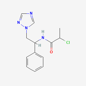 molecular formula C13H15ClN4O B2518785 2-Chloro-N-[1-phenyl-2-(1,2,4-triazol-1-yl)ethyl]propanamide CAS No. 2411302-38-8